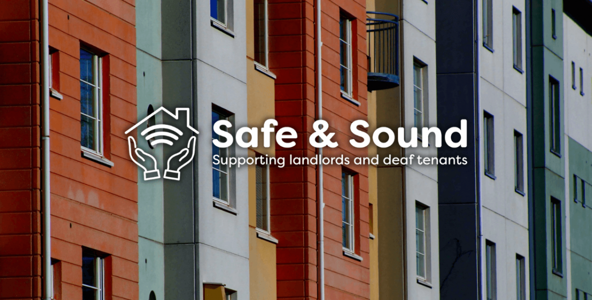 Safe & sound logo over apartment buildings