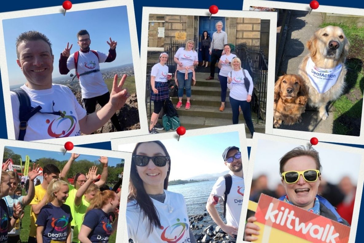 Polaroid pictures of people wearing Deaf Action t-shirts